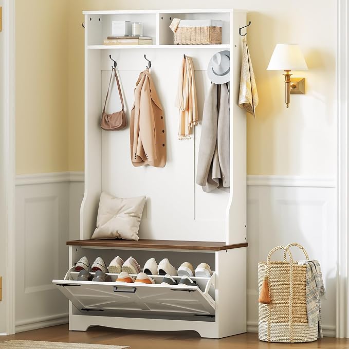 HOOBRO Hall Tree with Bench, Entryway Bench with Coat Rack and Shoe Cabinet by HOOBRO