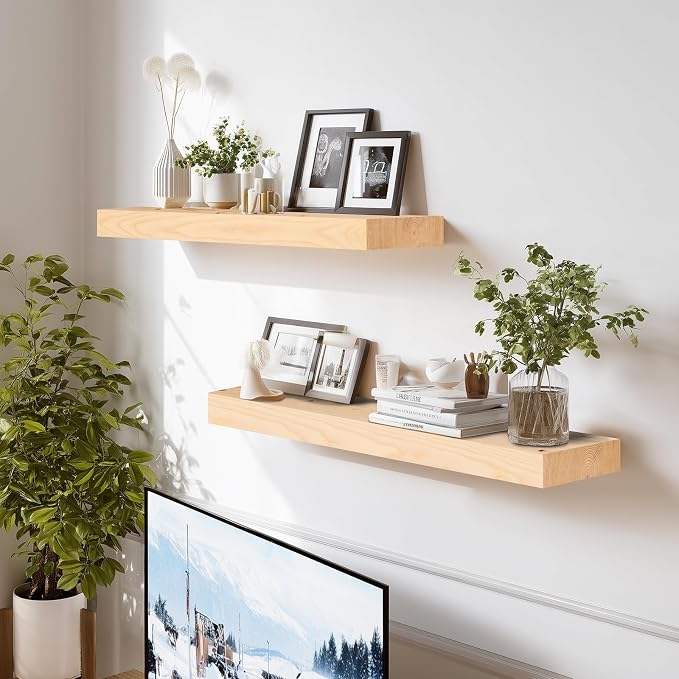 24x8x1.6 inch Floating Shelves Set of 2 – Solid Wood Rustic Wood Wall Mounted - Image 6