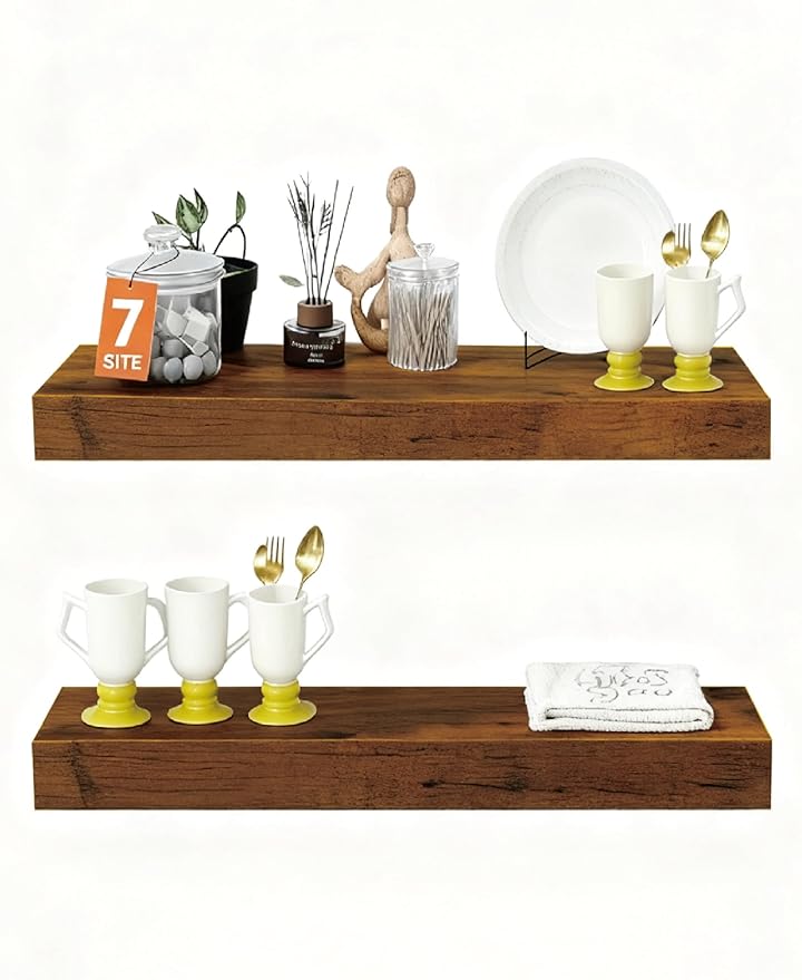 Solid Wood Floating Shelves, 15in Finished Real Wood Wall Shelves by Unknown