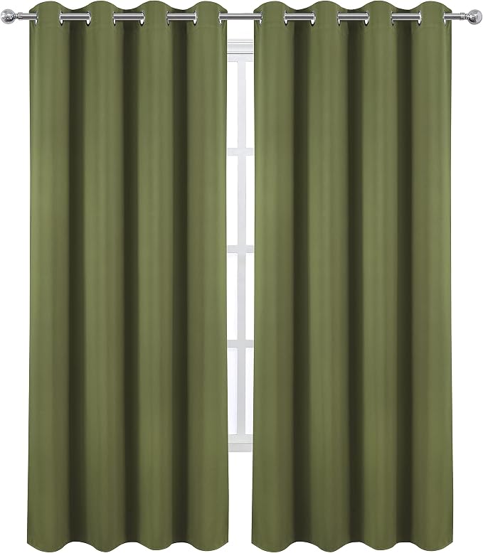 Blackout Curtains 66 x 84 inch/Olive Green Curtains Set of 2 Panels/Thermal - Image 2