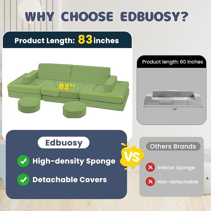 Edbuosy 22Pcs Modular Kids Play Couch - Image 3