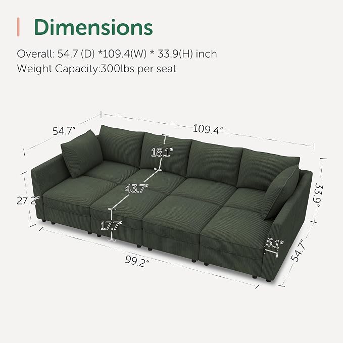 HONBAY Modular Sofa Sectional Sleeper Couch - Image 2