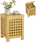Bamboo End Table with Removable Cushion and Hidden Storage, 2-in-1 Ottoman Side by Atoping