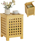 Bamboo End Table with Removable Cushion and Hidden Storage, 2-in-1 Ottoman Side by Atoping