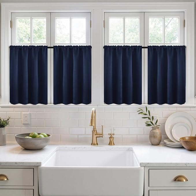 MIULEE 4-Panel 36 Inch Blackout Kitchen Tier Curtains Over Sink Navy Blue | - Image 7