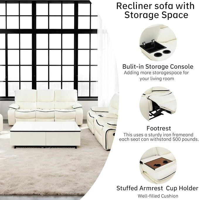 3-Piece Recliner Sofa Set, Adjustable Leather Recliner - Image 4