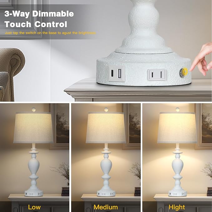 Cinkeda 28" White Farmhouse Table Lamps Set of 2 - Image 3