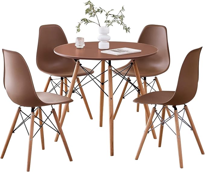 5-Piece Round Dining Table Set, Small 31.5" Kitchen Table Chairs Set of 4 Space by LECAFURHL