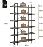 Heavy Duty 6-Tier Industrial Bookcase, 120lbs Shelf Capacity, Rustic Open - Image 2