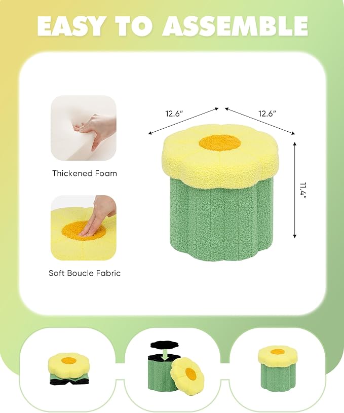 B FSOBEIIALEO Storage Ottoman Foldable, Sunflower Shaped Small Footrest - Image 3