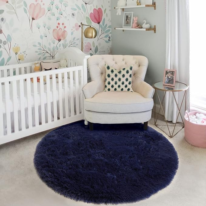 Amdrebio Dark Navy Blue Large Round Circle Rug 6Ft - Image 7
