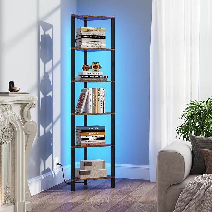 TUTOTAK Corner Shelf with LED Light, 6-Tier Corner Bookshelf - Image 9