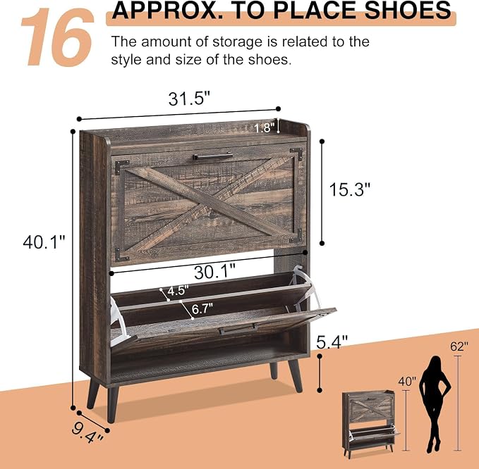 Barnyatoh Shoe Storage Cabinet, Farmhouse Shoe Organizer - Image 2