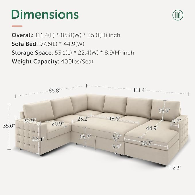 HONBAY Sectional Sleeper Sofa - Image 2