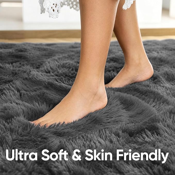 3x5 Dark Grey Fluffy Soft Area Rug Non-Slip - Image 5