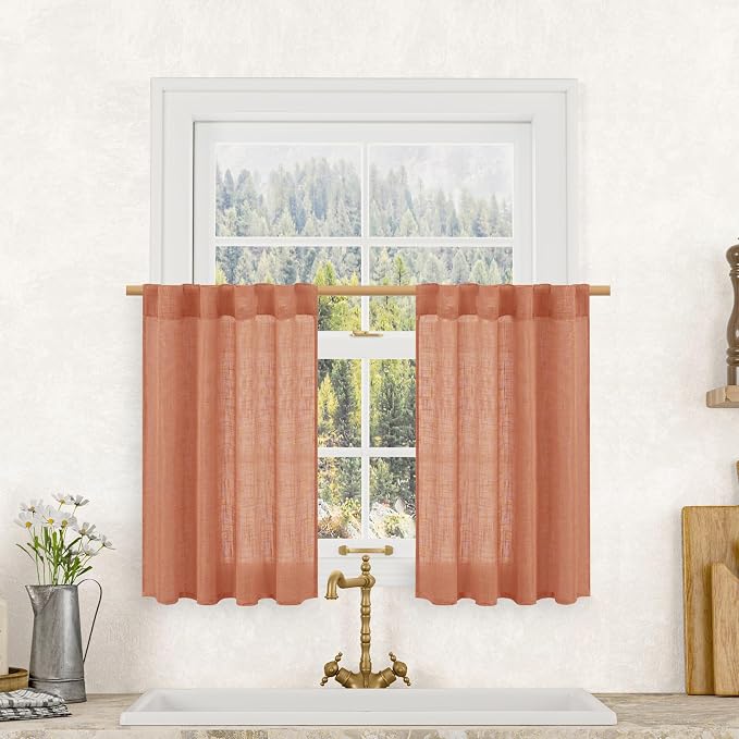 Semi Sheer Linen Curtains 36 Inch Length 2 Panels by LAMIT