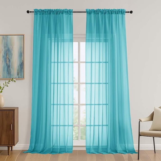 Turquoise Bedroom Curtains 2 Panel Sets 96 Inch Length, 59 Inch Extra Wide by OVZME