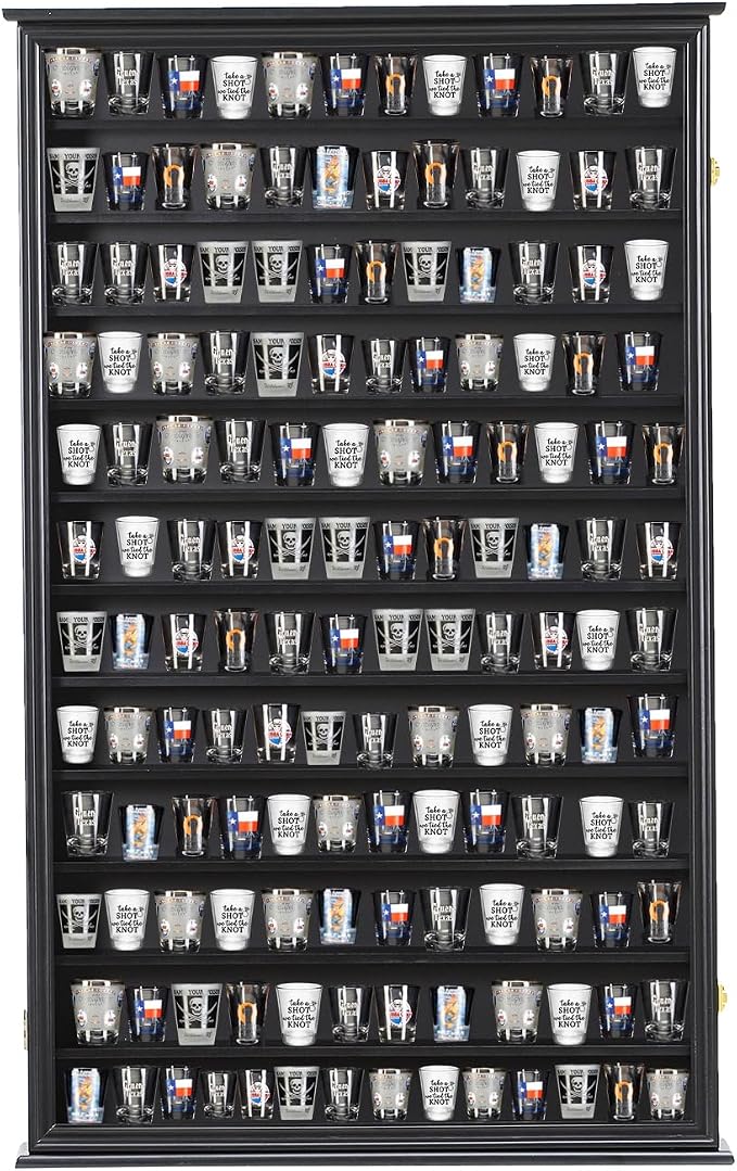 Shot Glass Storage Display Case Large Solid Wood Cabinet Rack Holder Wall by SNAIL