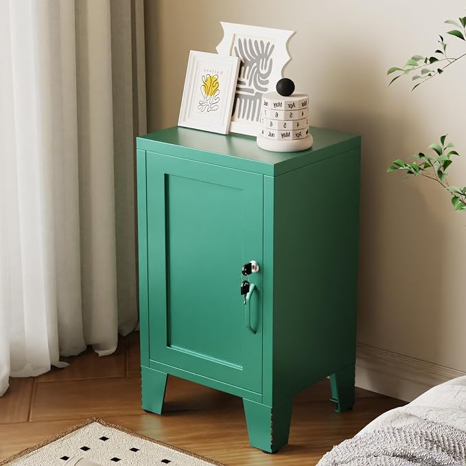 ALBAD Metal Nightstand with Lockable Cabinet, Compact Mini Locker Bedside Table - Image 2
