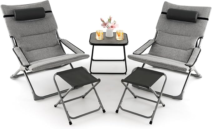 Giantex 5-Piece Patio Bistro Set, Folding Lounge Chairs by Giantex