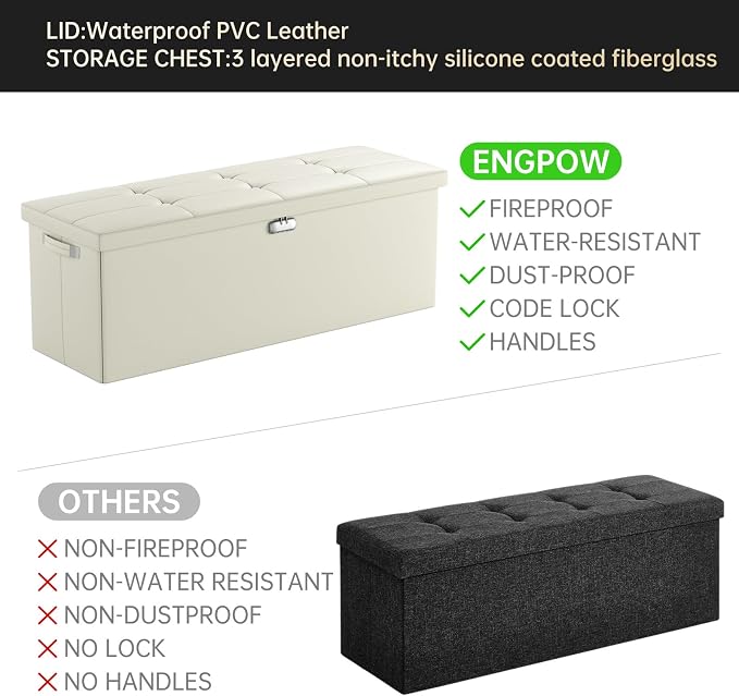 ENGPOW Storage Ottoman, Fireproof Folding Bench - Image 5