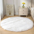 Goolela White Round Rug 4ft Circle Fluffy Fuzzy Sheepskin Rug by Goolela