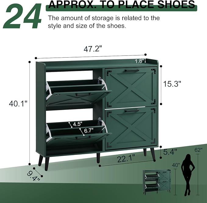 Barnyatoh Shoe Storage Cabinet, Farmhouse Shoe Organizer - Image 2