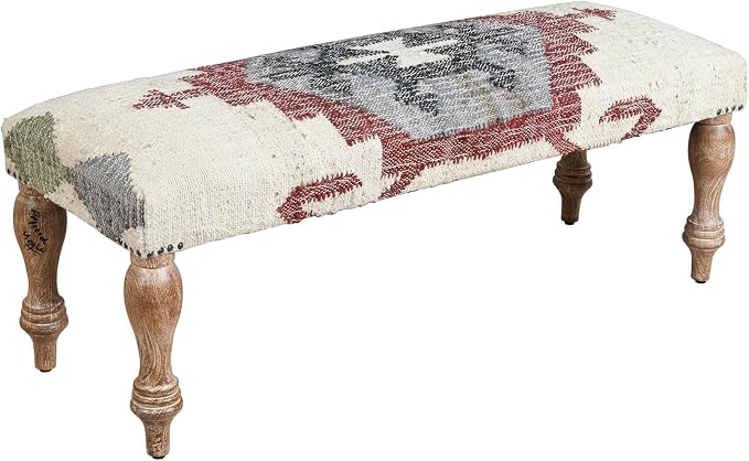 LR Home Off-White/Multicolor Handmade Upholstered Bench - Image 3