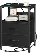 Yoobure Nightstand with Charging Station, Small Night Stand with Fabric Drawers by Yoobure