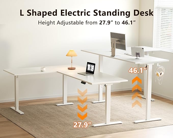 Casaottima 71 Inch Reversible Electric L Shaped Standing Desk, Height - Image 4