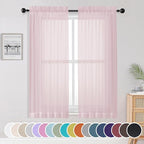 Light Pink Sheer Curtains 63 Inch Length 2 Panels Set by OWENIE