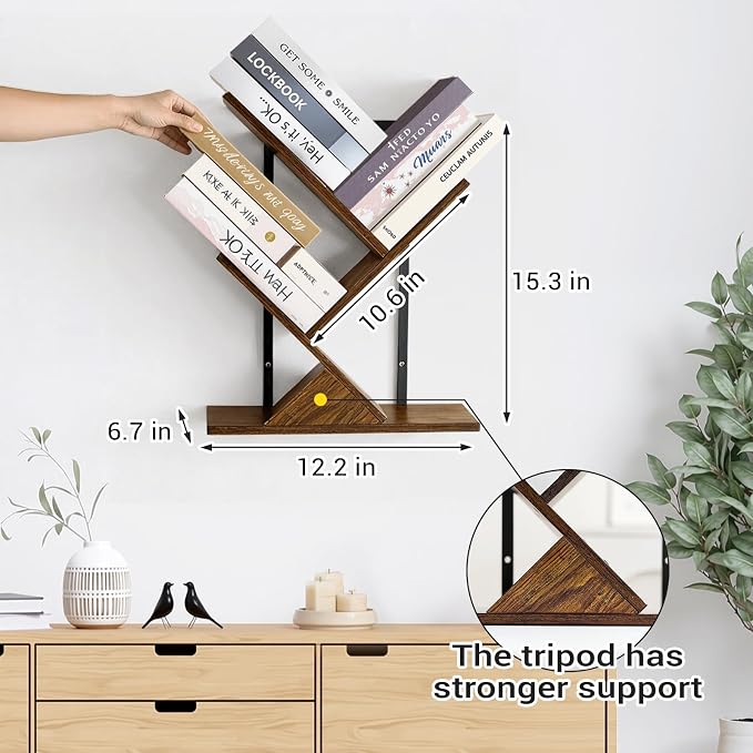 3-Tier Tree Book Shelves for Wall, Small Wall Mounted Shelves, Unique Hanging - Image 2