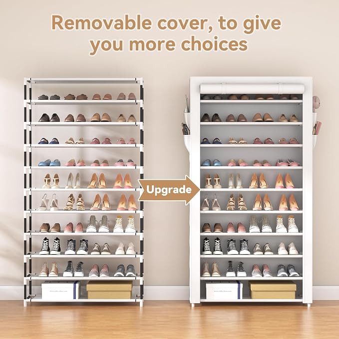 ROJASOP Shoe Rack with Covers 10 Tier Large Shoe Organizer Tall Shoe Closet - Image 5