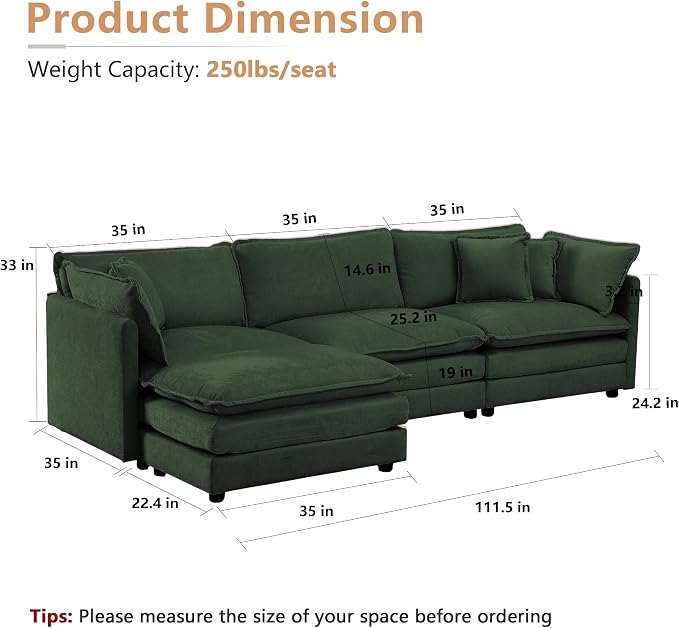 mikibama Modular Sectional Sofa, 111.5 Inch L Shaped Couch Set - Image 2