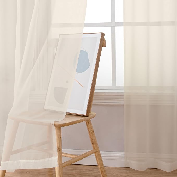 Sheer Curtains 63 inch Length 2 Panels Set, Rod Pocket Voile Fimly Sheer Drapes - Image 6