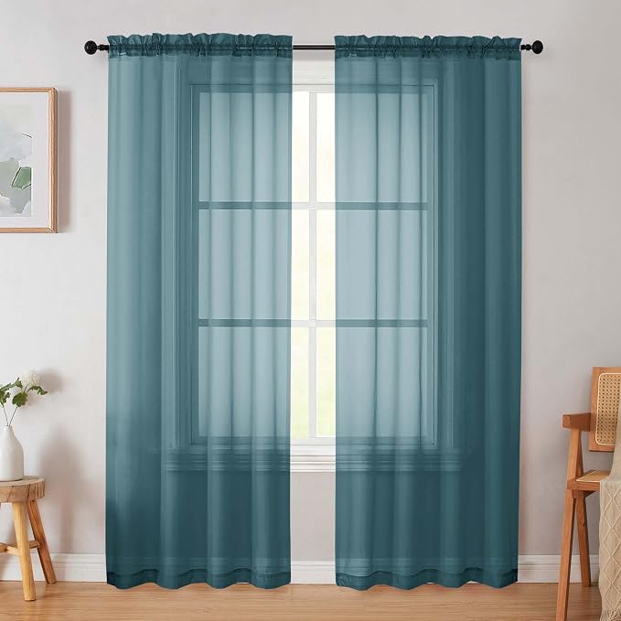 Dusty Blue Sheer Curtain for Bedroom Living Room 78 Inches Long 2 Panels Set by WelvetBLK