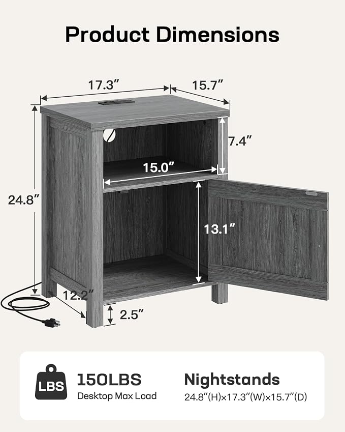 Marsail Farmhouse Nightstand, Wood Bedside Table - Image 2