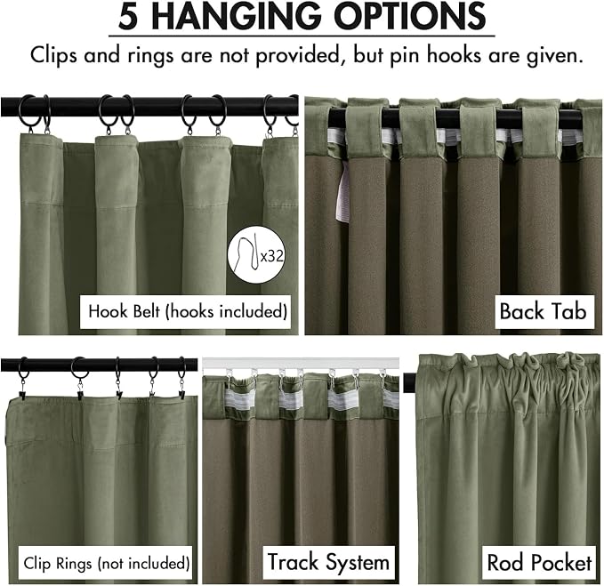 MIULEE Velvet Curtains 50W x 96L 2 Panels Sage Green Blackout Curtains | Luxury - Image 2