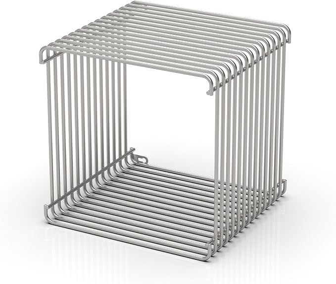 Square Geometry Retro Side Table Prime-Stainless Steel Linear Metal End Table by Unknown
