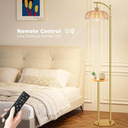 QIYIZM Gold Floor Lamp with Table and Shelves - Image 3