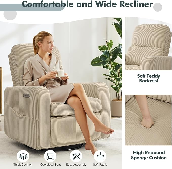 Swivel Rocker Recliner, Oversized Power Recliner Nursery Glider - Image 7