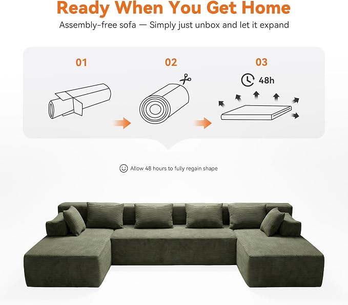 MONVANE 141" U Shaped Cloud Sectional Couch - Image 9