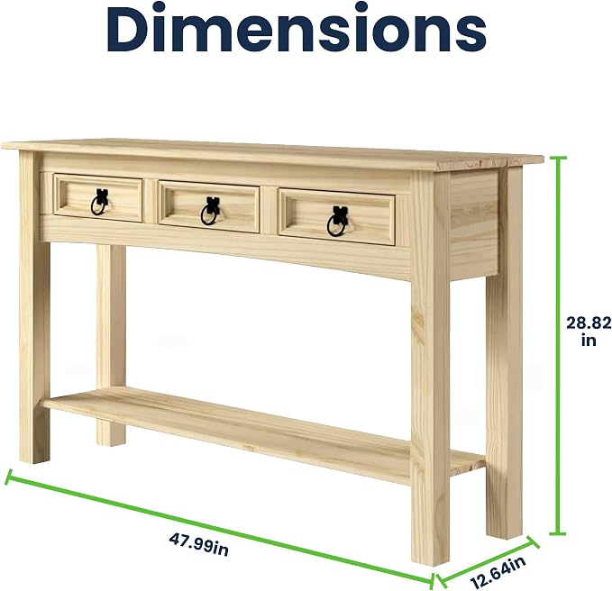 Furniture Dash Solid Wood Hall Table Console 47.9" W, 12.6" D, 28.8" H - Image 2