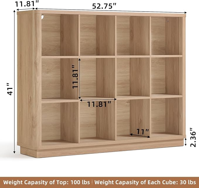 Joaxswe 12 Cube Storage Organizer, Wood Floor Standing 3-Tier Cubby Bookcase - Image 3