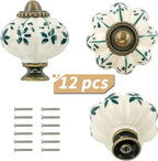 Ivory & Green Pumpkin Knobs 12 Pack Ceramic Cabinet Knobs Vintage Drawer Pulls - Image 2