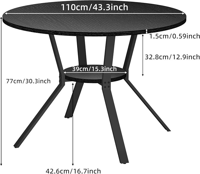Wildhome Round Dining Table for 2-4, 43 Inch Dining Room Kitchen Table - Image 2