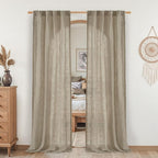 Taupe Linen Boho Curtains 80 inch Length 2 Panels by LAMIT