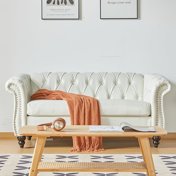 LEVNARY Leather Sofa, Chesterfield Tufted Upholstered 2 Seater Couch, Modern by LEVNARY
