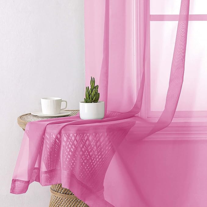 Hot Pink Sheer Curtains 72 Inches Long 2 Panels, Solid Voile Light Filtering - Image 6