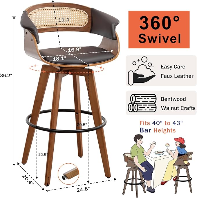 Set of 4 Rattan Swivel Bar Stools - Image 2